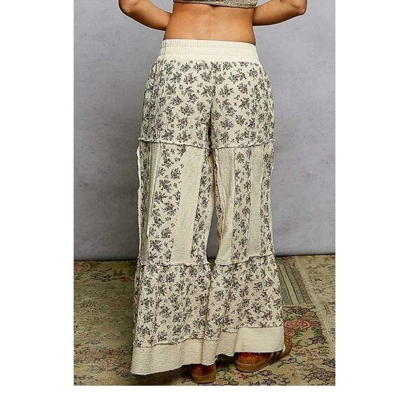 POL- Double Gauze Floral Printed Elastic Band Waist Woven Pants S-L - Picture 3 of 3